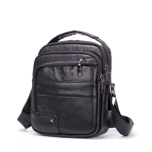 Noblag Wiler Small Size Black Leather Sling Bags Shoulder Bags For Men